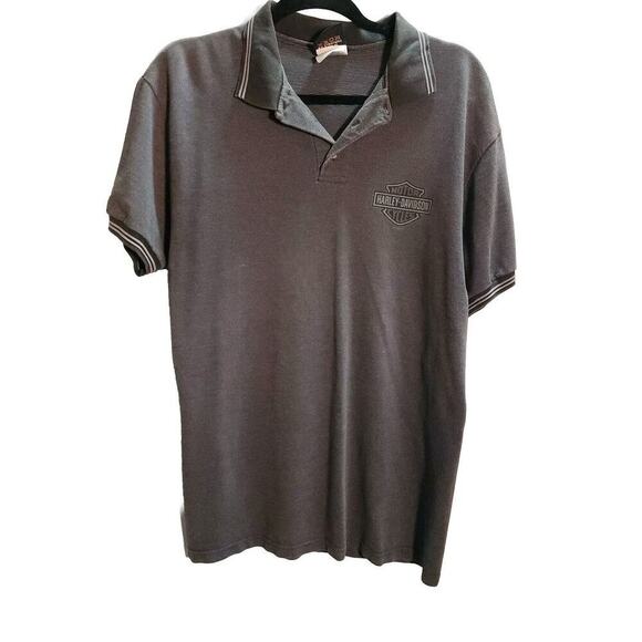 Harley Davidson Polo Shirt Men's Medium Logo Embroidered Stripe Accent Gray - Picture 1 of 5